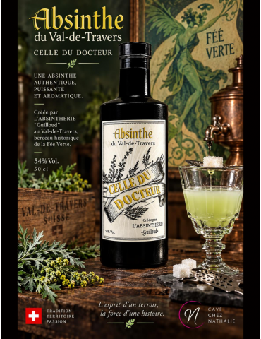 Absinthe Celle du Docteur - Fée Verte | Absintherie Guilloud | Noire 54°- 50cl
