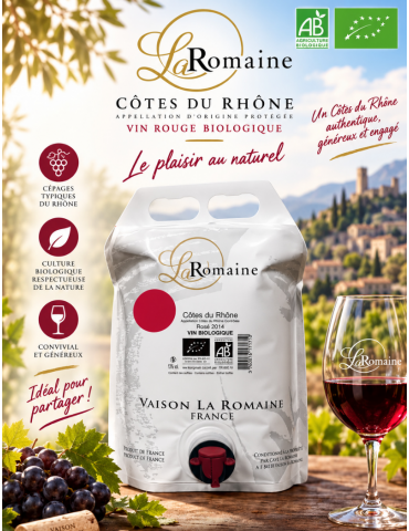 Cubi Côtes du Rhône AOP Rouge Bio La Romaine | Fontaine à vin - BIB | %shop-name%