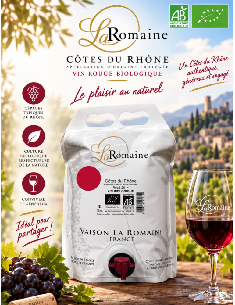 Cubi Côtes du Rhône AOP Rouge Bio La Romaine | Fontaine à vin - BIB | %shop-name%