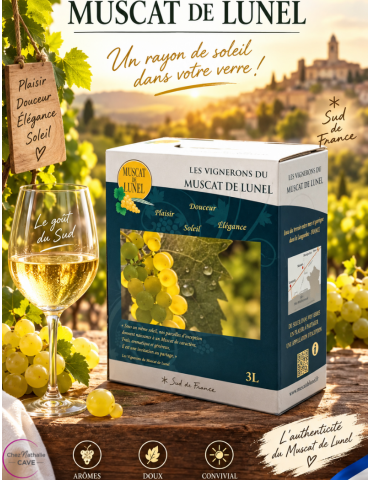 Muscat de Lunel AOC | Vin blanc doux Bib 3 litres - Les vignerons de lunel | %shop-name%