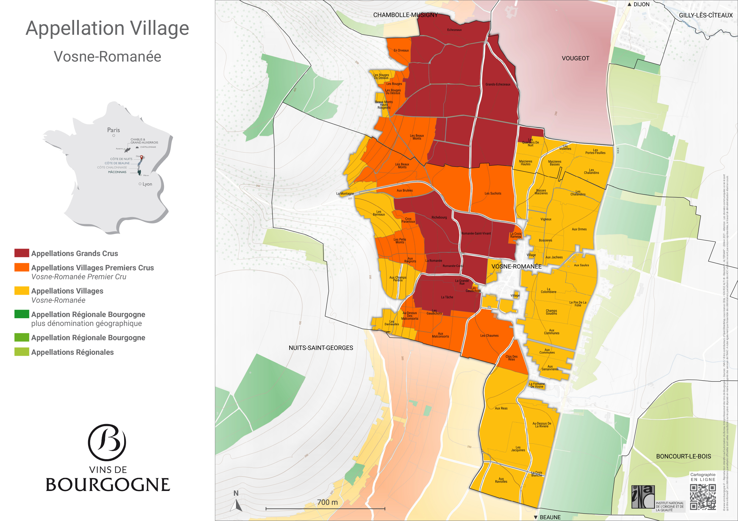 Carte de l'appellation vosne-Romanée AOC