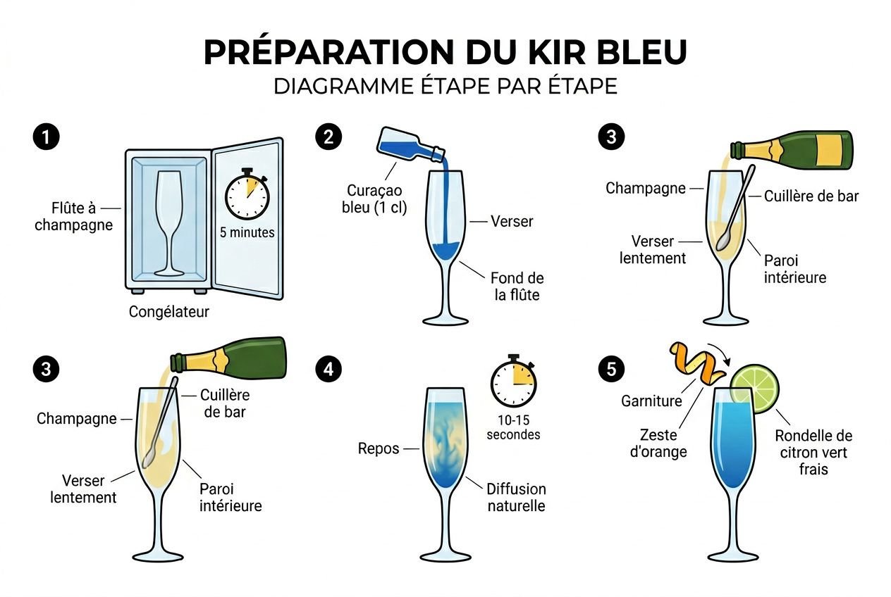 Étapes de préparation du kir bleu