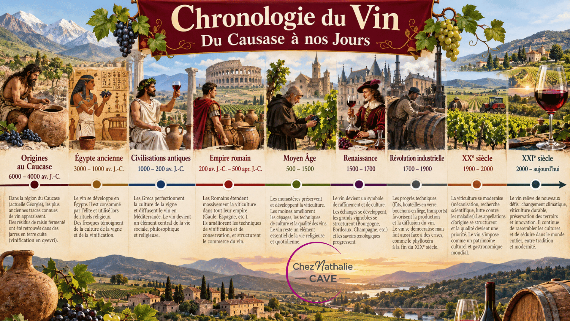 Chronologie de l'histoire du vin : du Caucase à nos jours